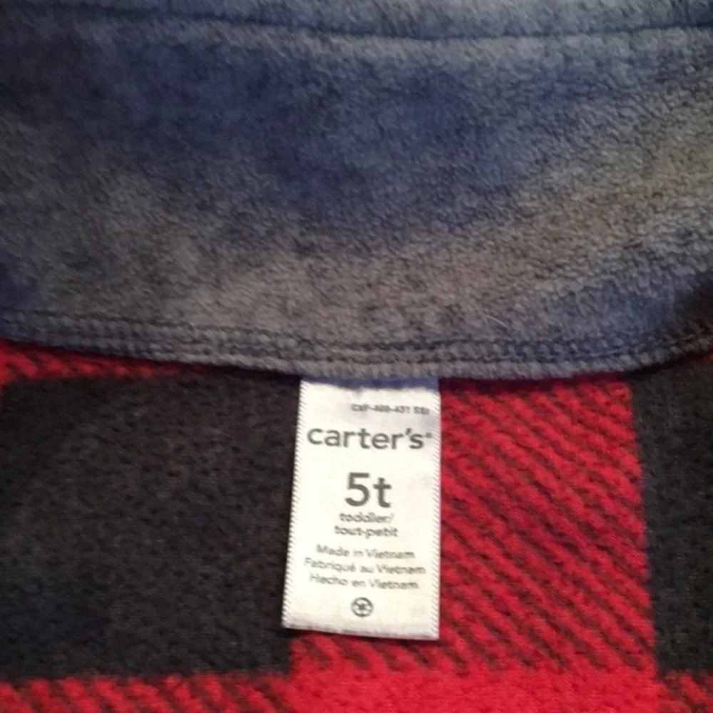 CARTER’S Kids Buffalo Check 1/4 zip fleece shirt